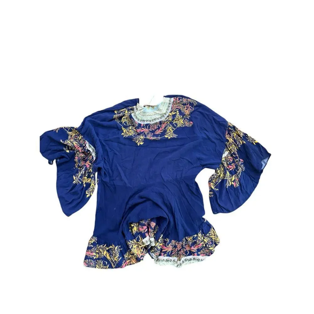 Free People Printed Tunic V-Neck High Low Mandala Shirt Top Size M